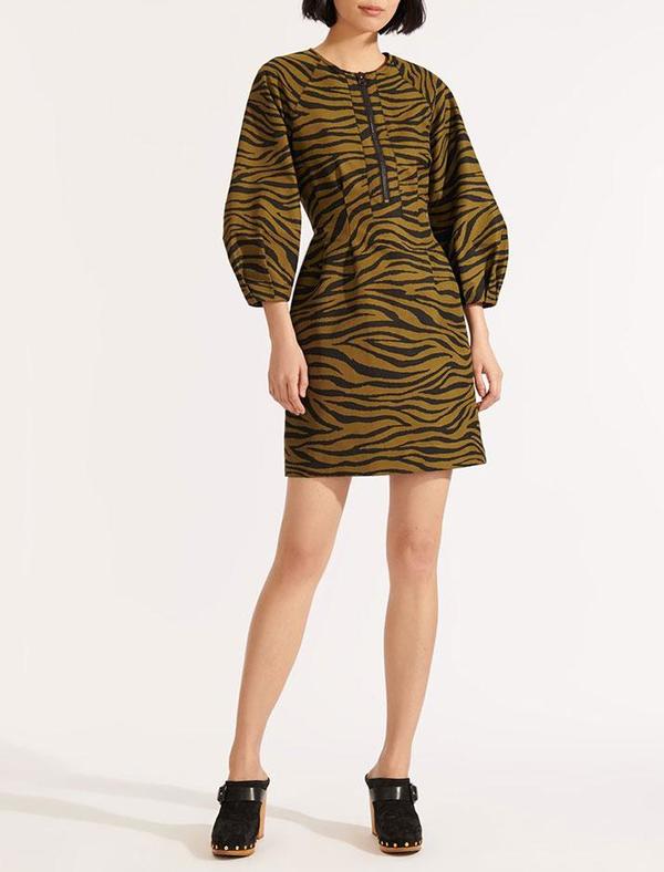 NWT $595 Veronica Beard Navi Warm Olive Black Animal Printed Mini Dress Size 0