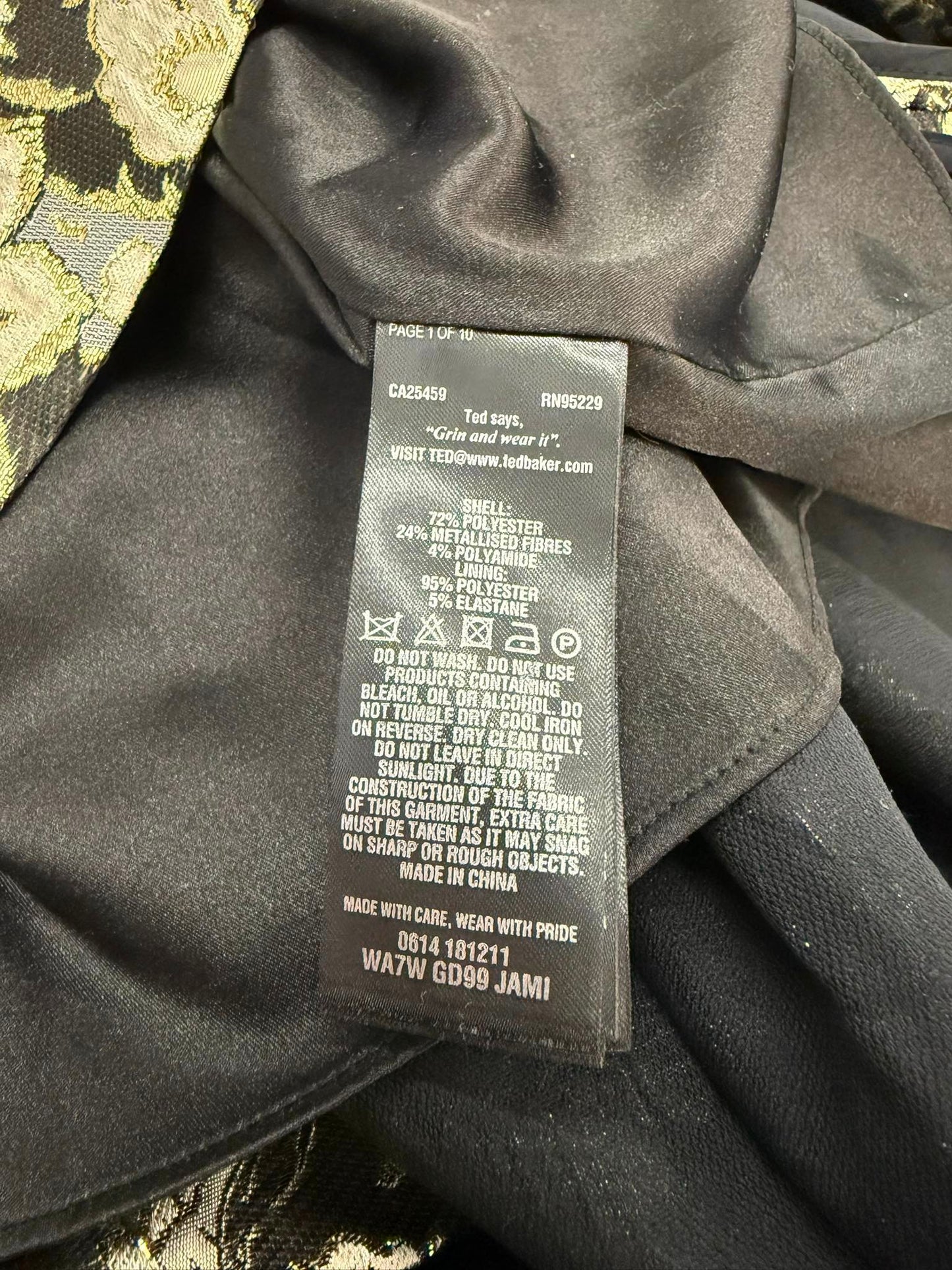 Ted Baker Black Gold Metallic Paisley Print Fit & Flare Cocktail Evening Dress 3