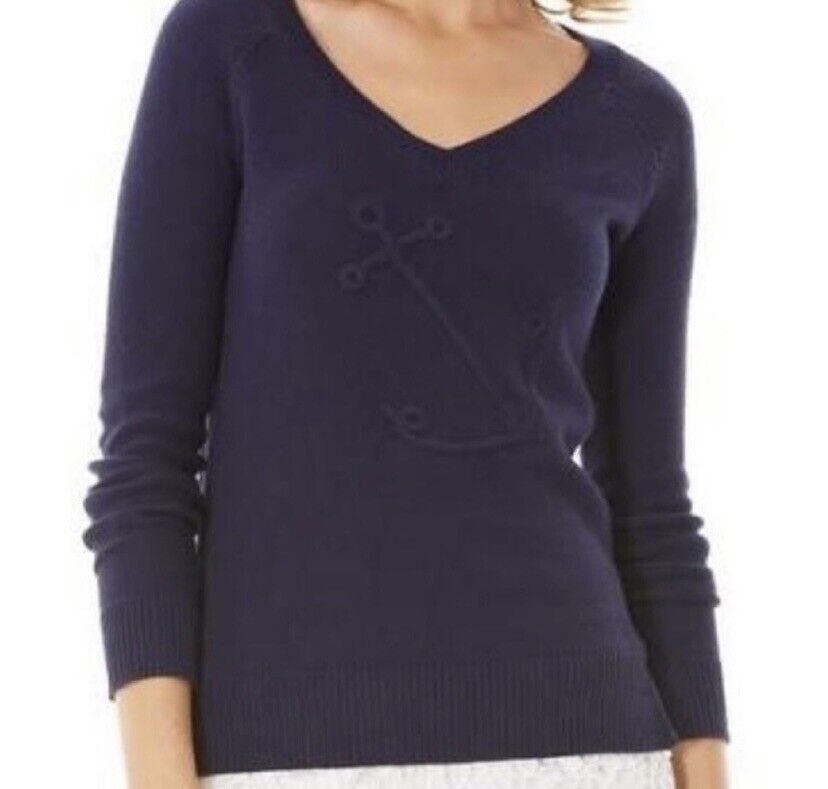 NWT Lilly Pulitzer Azalea Anchors Up Embroidered V Neck Sweater Size M True Navy