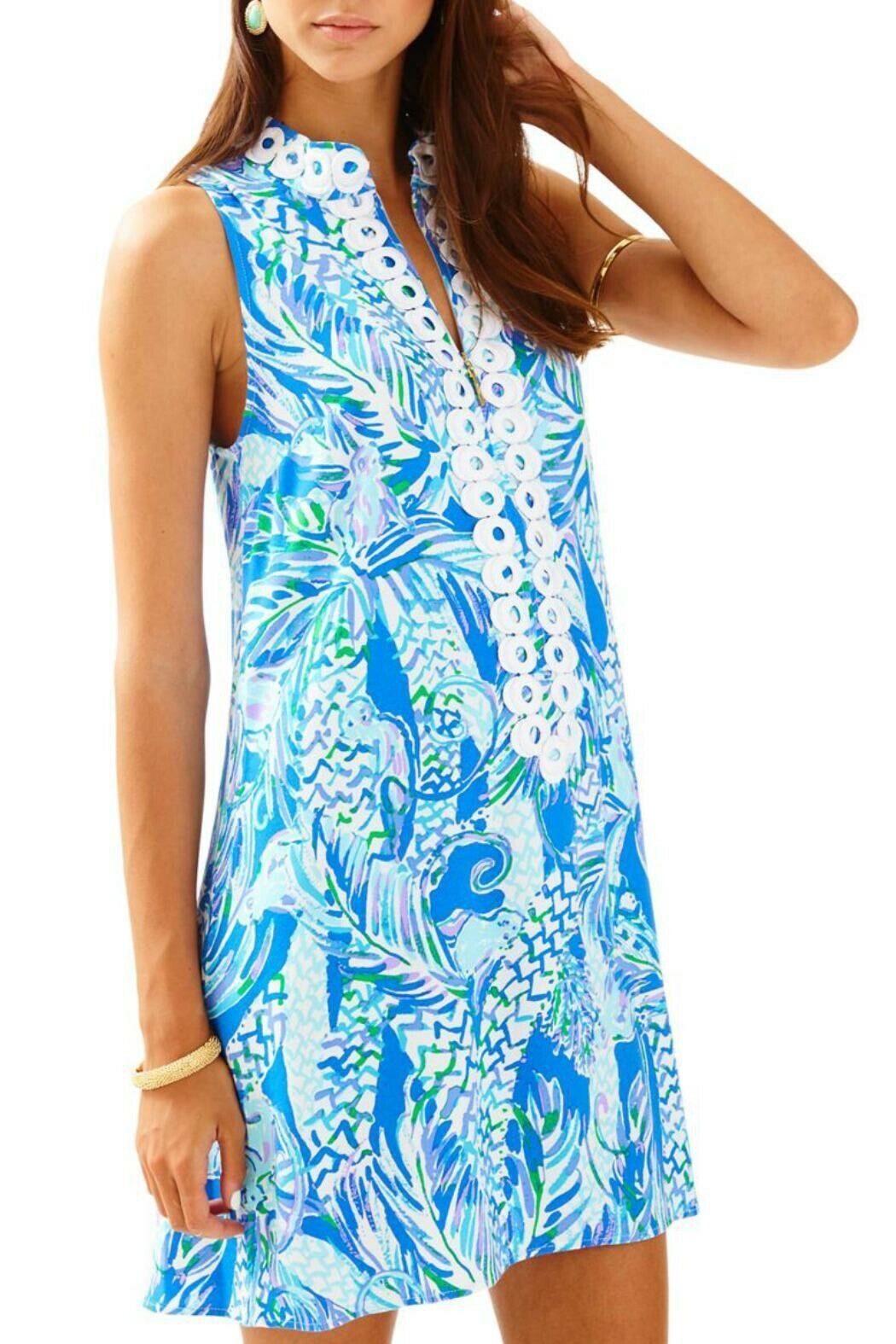 Lilly Pulitzer Jane Canopy Chaos Resort Zip Neckline Shift Dress Size 0 Blue