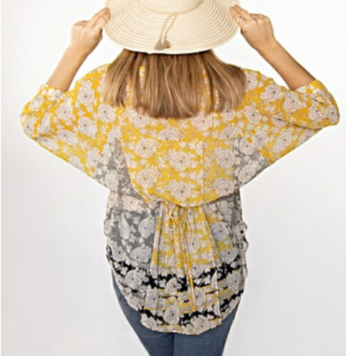 CAbi Amelia Yellow Floral Print Gathered Top Blouse Size XS Style 5173