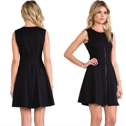 Theory Bonbi Black Wool Blend Zip Front Fit and Flare Dress Sz 0 Mini Sleeveless