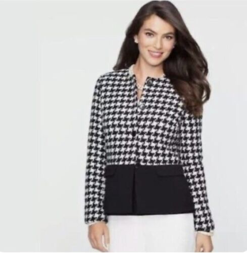 NWT $189 Talbots Black White Color Block Houndstooth Tweed Blazer Jacket Size 12