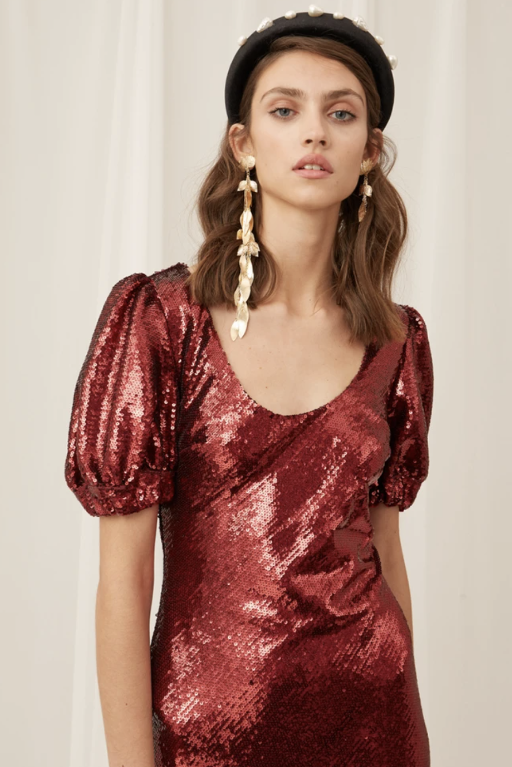 NWT Keepsake Farewell Ruby Red Sequin Midi Dress Size XS US 0 - 2 Puff Sleeve