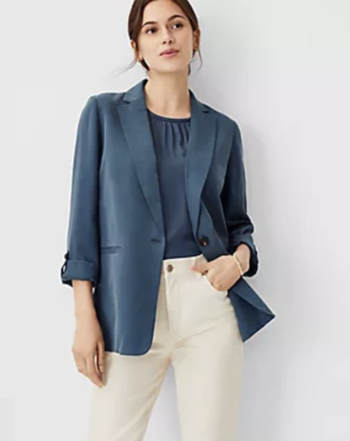 NWT $159 Ann Taylor Relaxed Boyfriend Style Blazer Jacket Size 2 Teal Blue