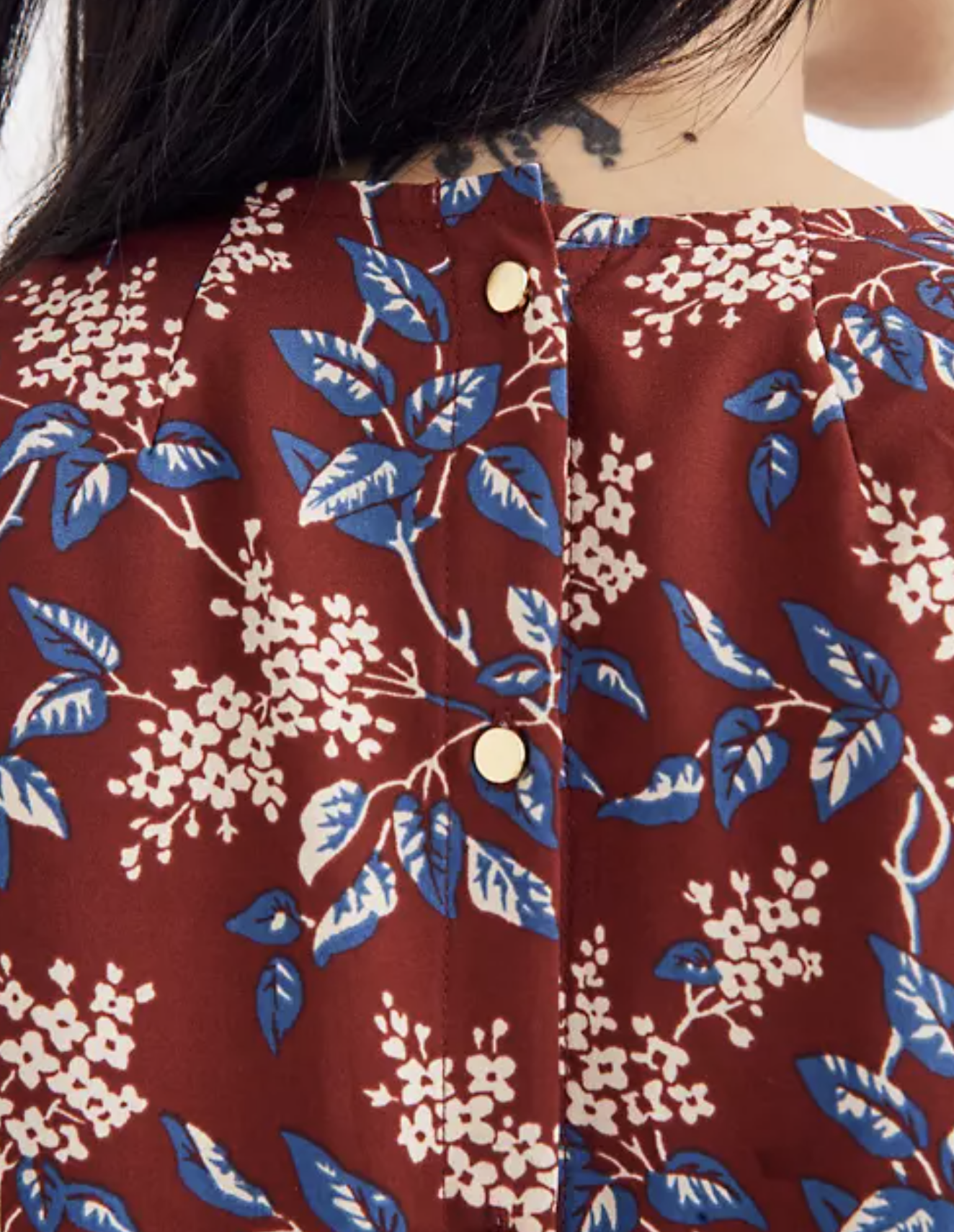 Madewell Antique Floral Print Button Back Shift Dress Size XS Deep Red Blue