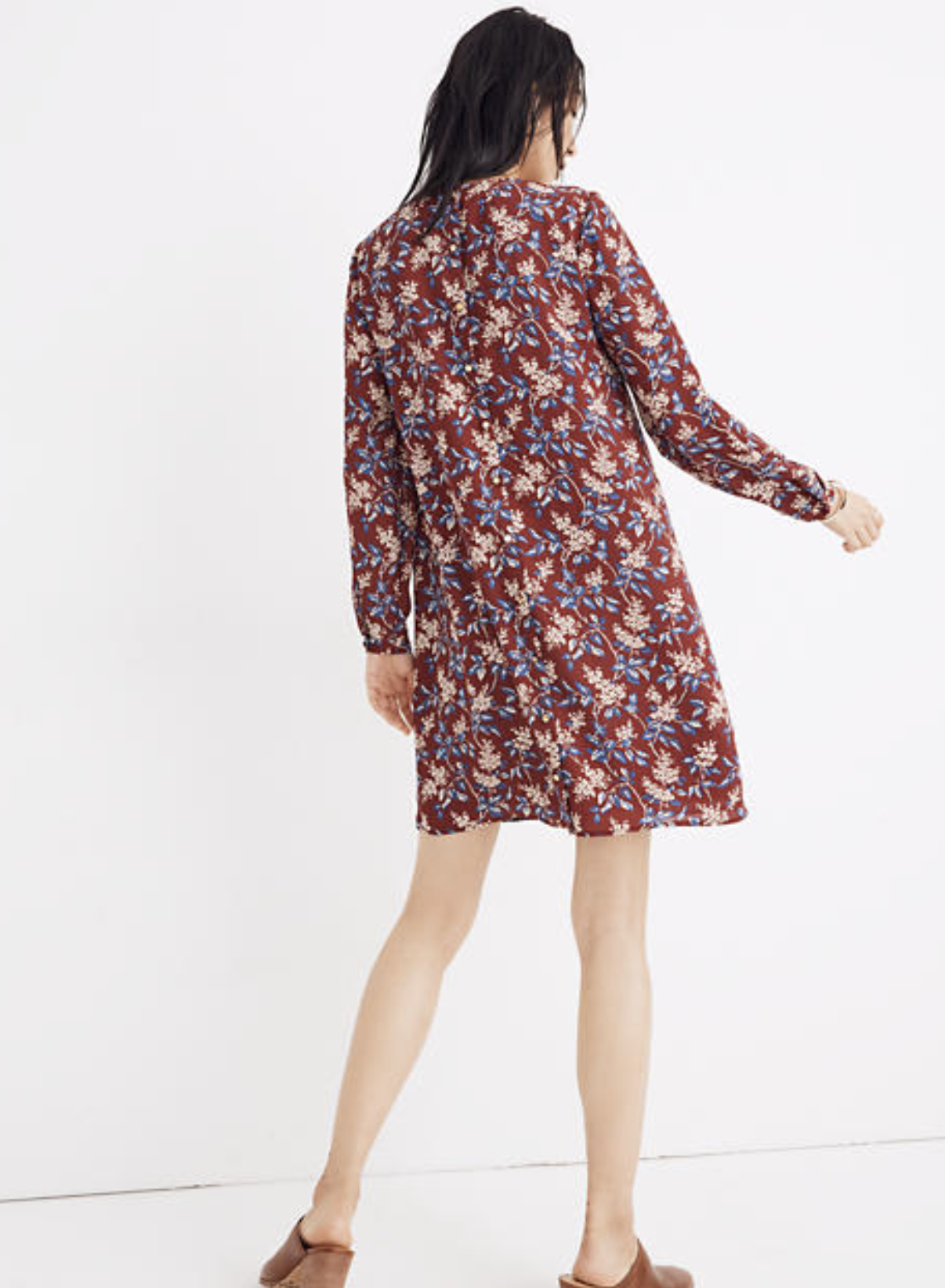 Madewell Antique Floral Print Button Back Shift Dress Size XS Deep Red Blue