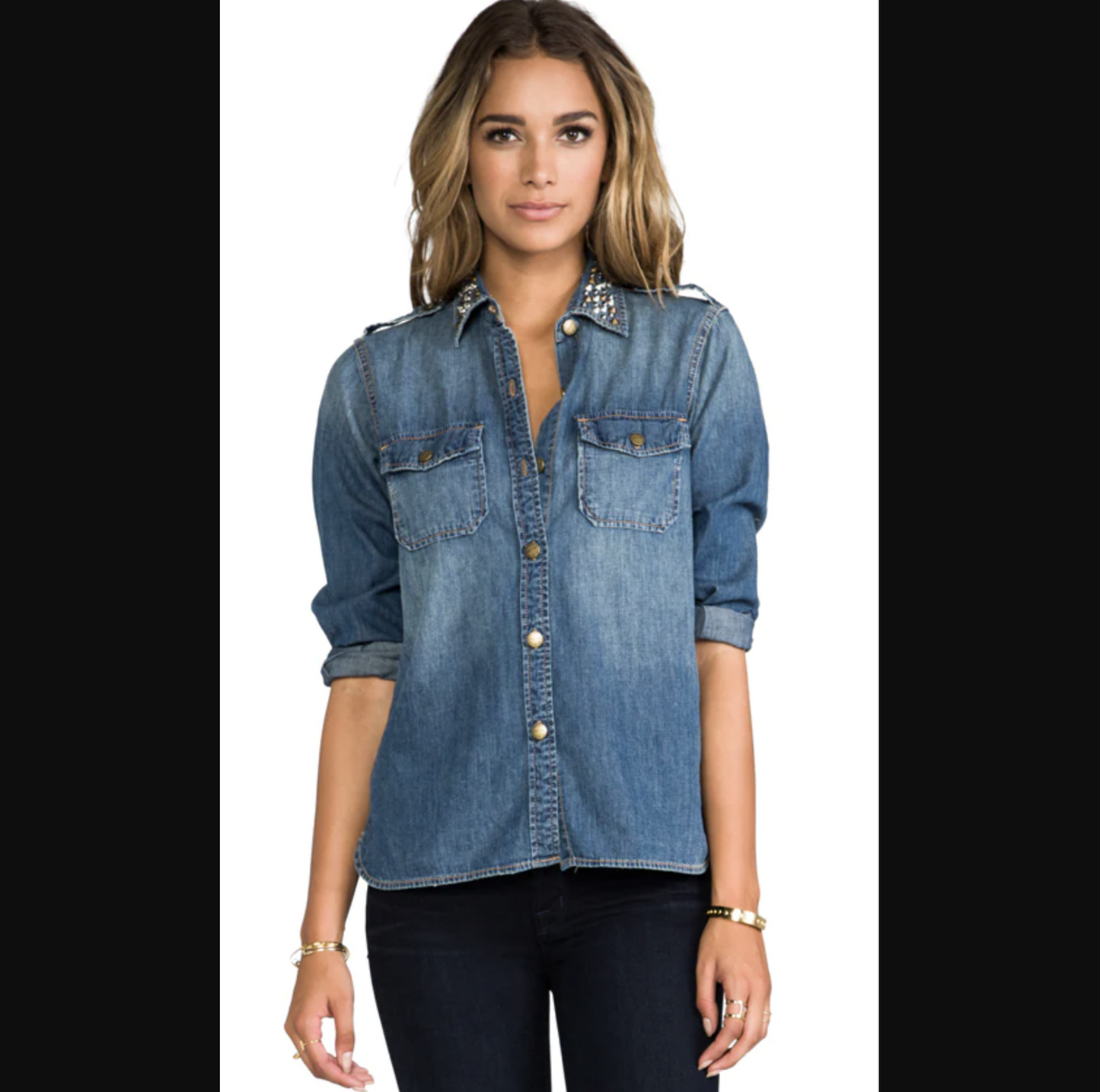 Current Elliott the Perfect Shirt in Miner Size 0 Embellished Button Down Blouse