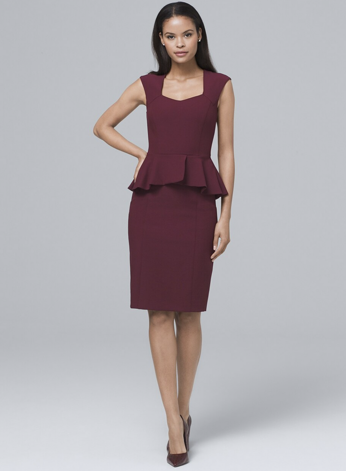 White House Black Market Body Perfecting Peplum Sheath Dress Size 4 Burgundy Red