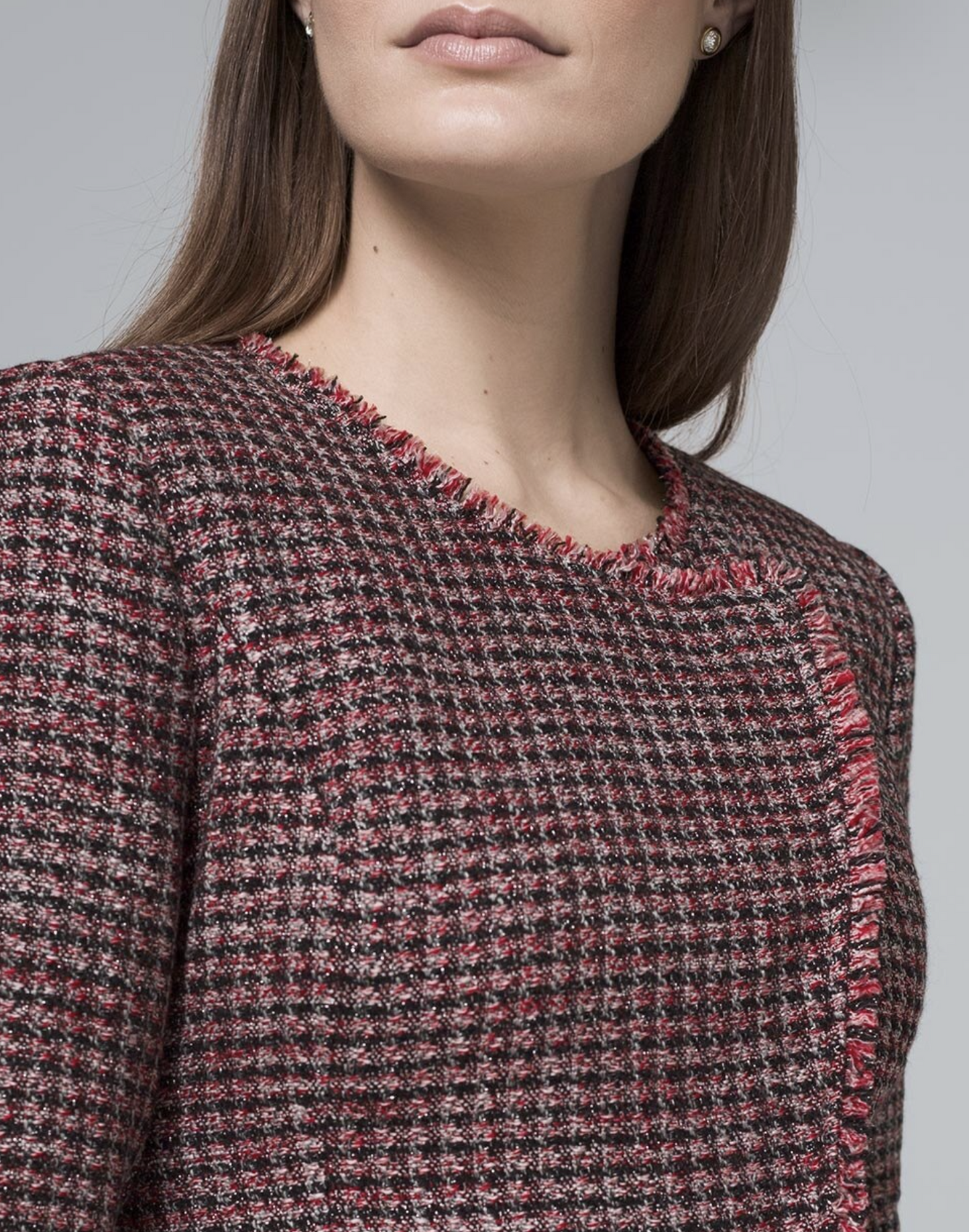 White House Black Market Red Tweed Fringe Asymmetric Zip Moto Jacket Blazer 10