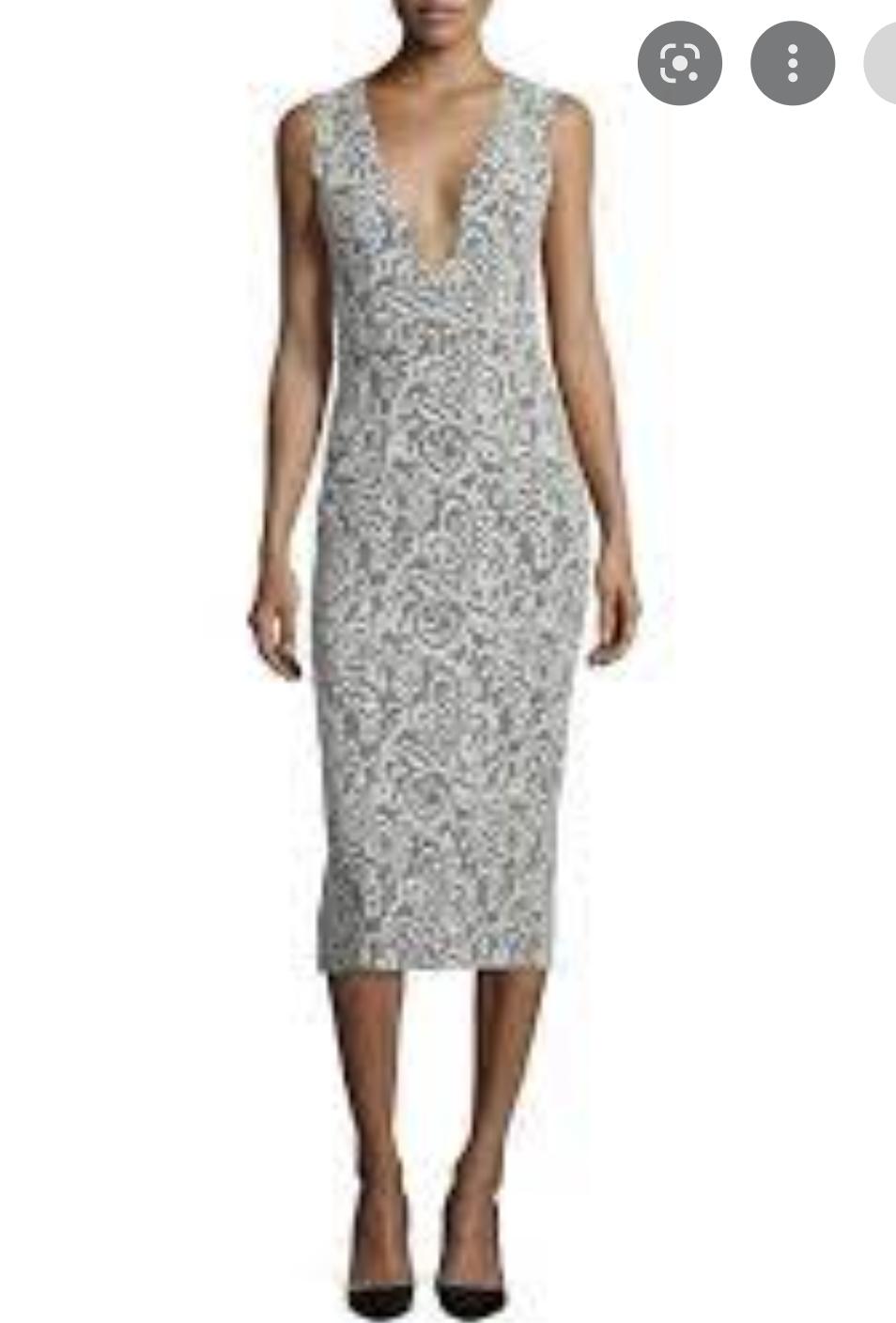 Alice + Olivia Lilia Lace Textured Plunge V Neck Midi Sheath Dress Size 8 Cream