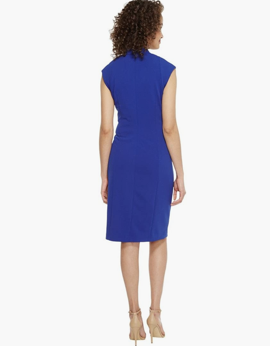 Calvin Klein Womens Royal Blue Ruched Sheath Dress Size 6 Cap Sleeve V Neck