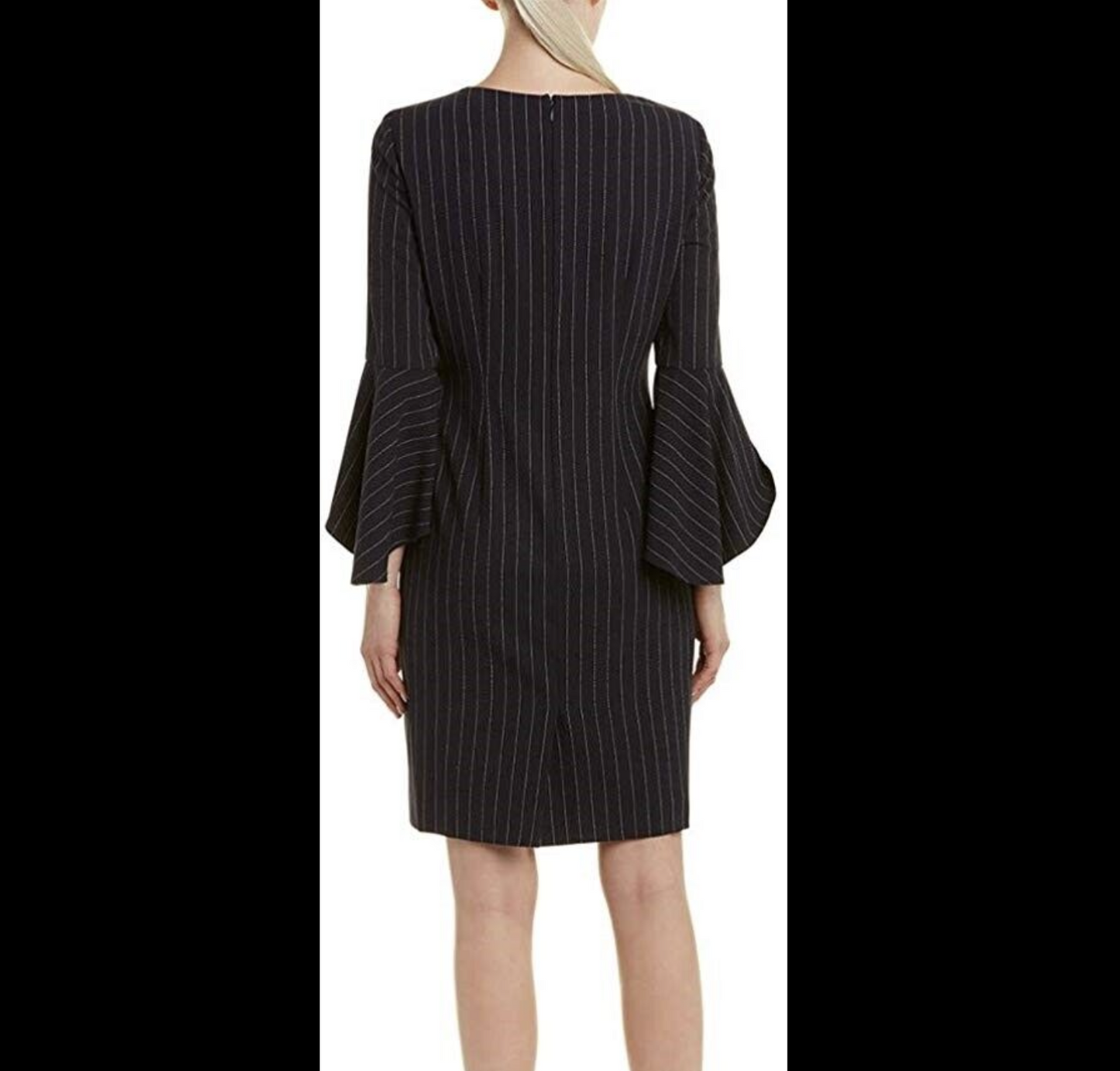 Tahari ASL Levine Navy Blue Pinstripe Flared Bell Sleeve Sheath Dress Size 4