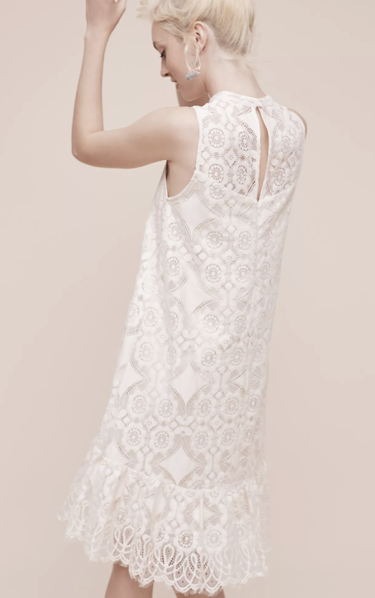 Floreat Anthropologie Manon Ivory Lace Flounce Hem Shift Dress Size 2 Sleeveless