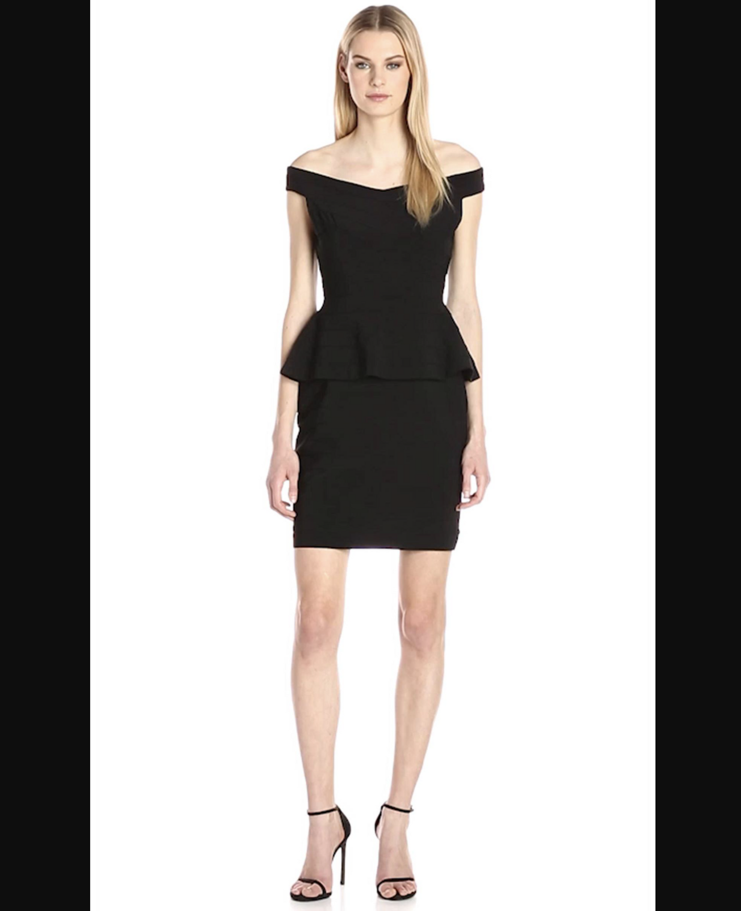 NWT Adrianna Papell Black Banded Off the Shoulder Peplum Dress Cocktail Party 6