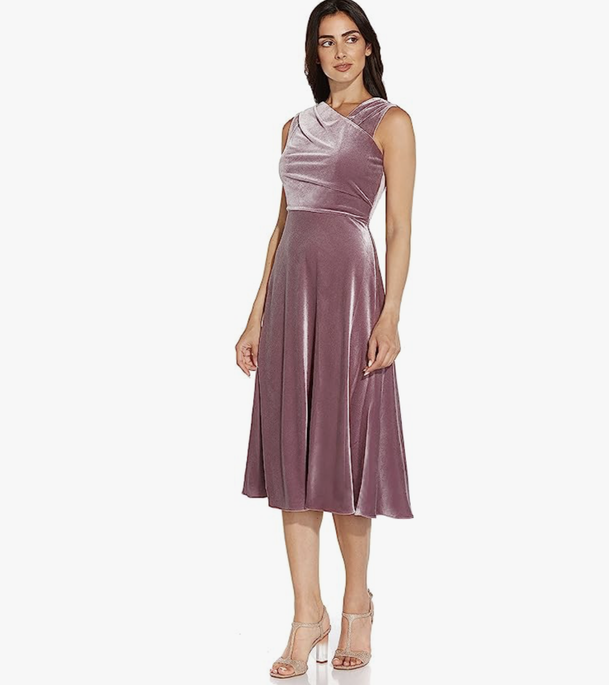 NWT Adrianna Papell Antique Rose Pink Velvet Draped Bias Midi Dress Evening 10