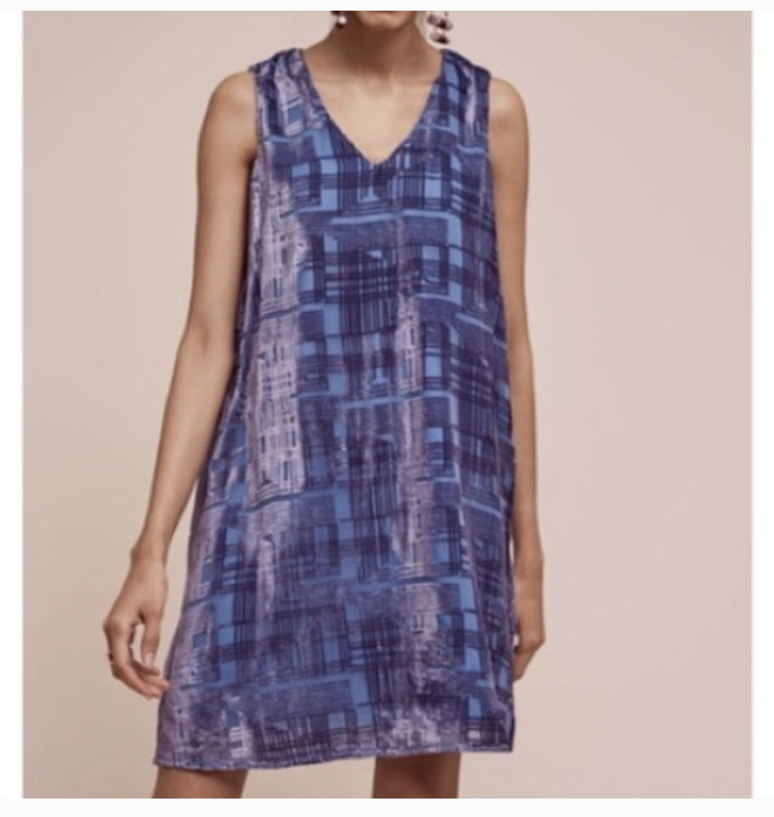 Eri + Ali Anthropologie Abernathie Blue / Purple Burnout Velvet Shift Dress Sz 6
