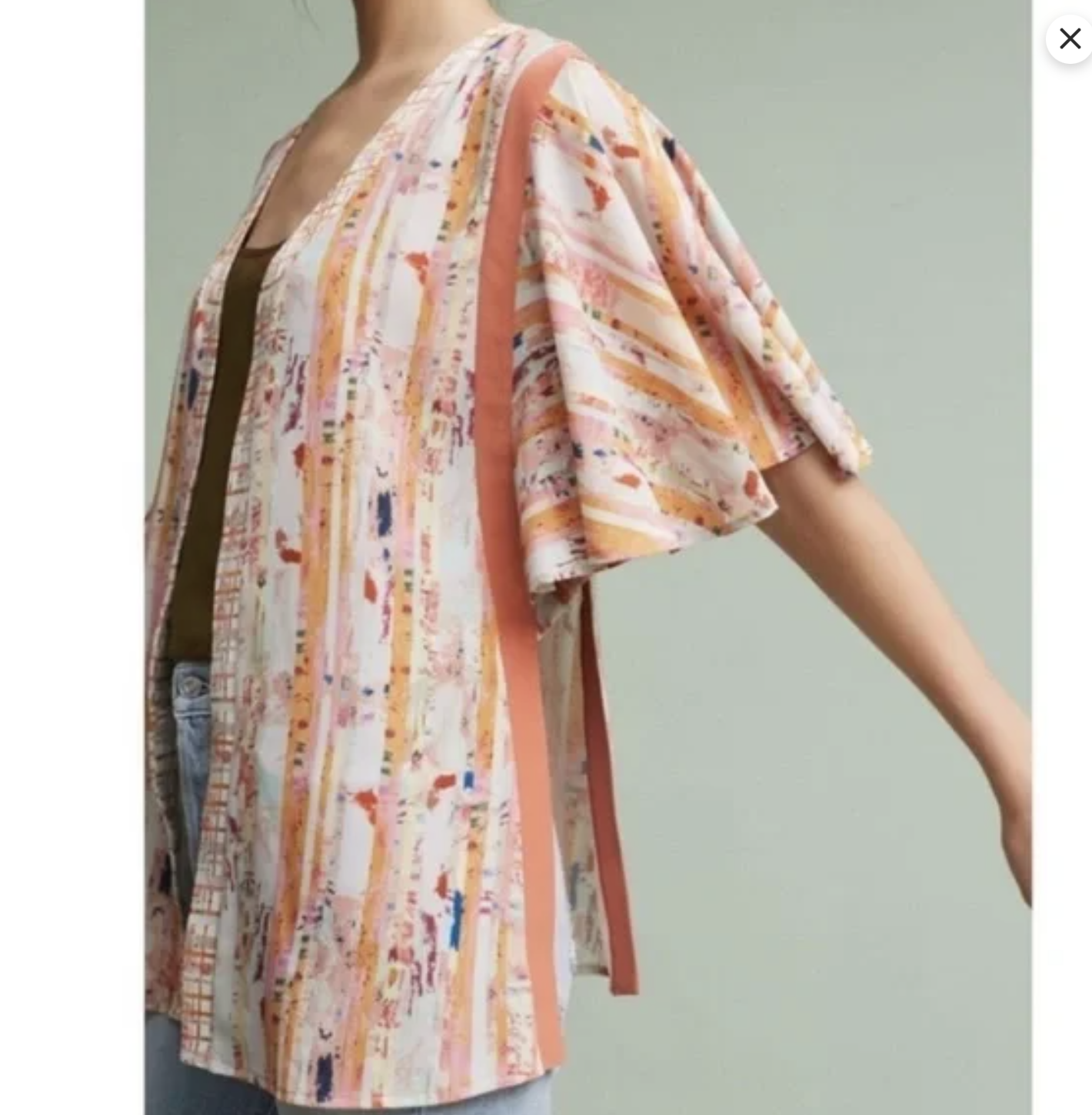 Floreat Anthropologie Colorful Abstract One Size Kimono Topper Jacket S M L Boho Short Sleeve