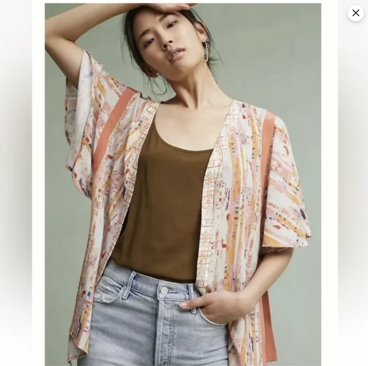 Floreat Anthropologie Colorful Abstract One Size Kimono Topper Jacket S M L Boho Short Sleeve