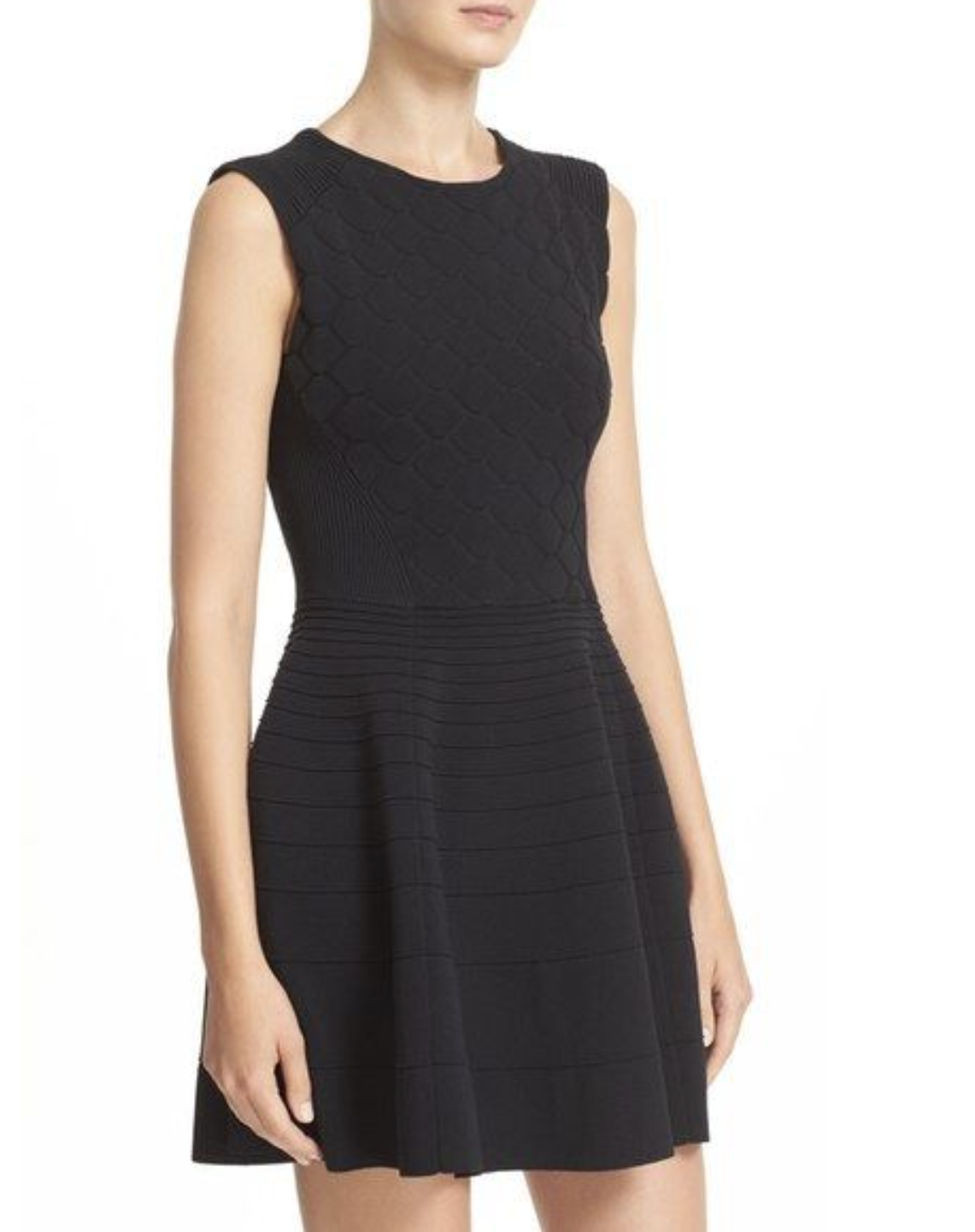 Ted Baker Frinca Black Mixed Structured Knit Bodycon Fit and Flare Dress Size 2