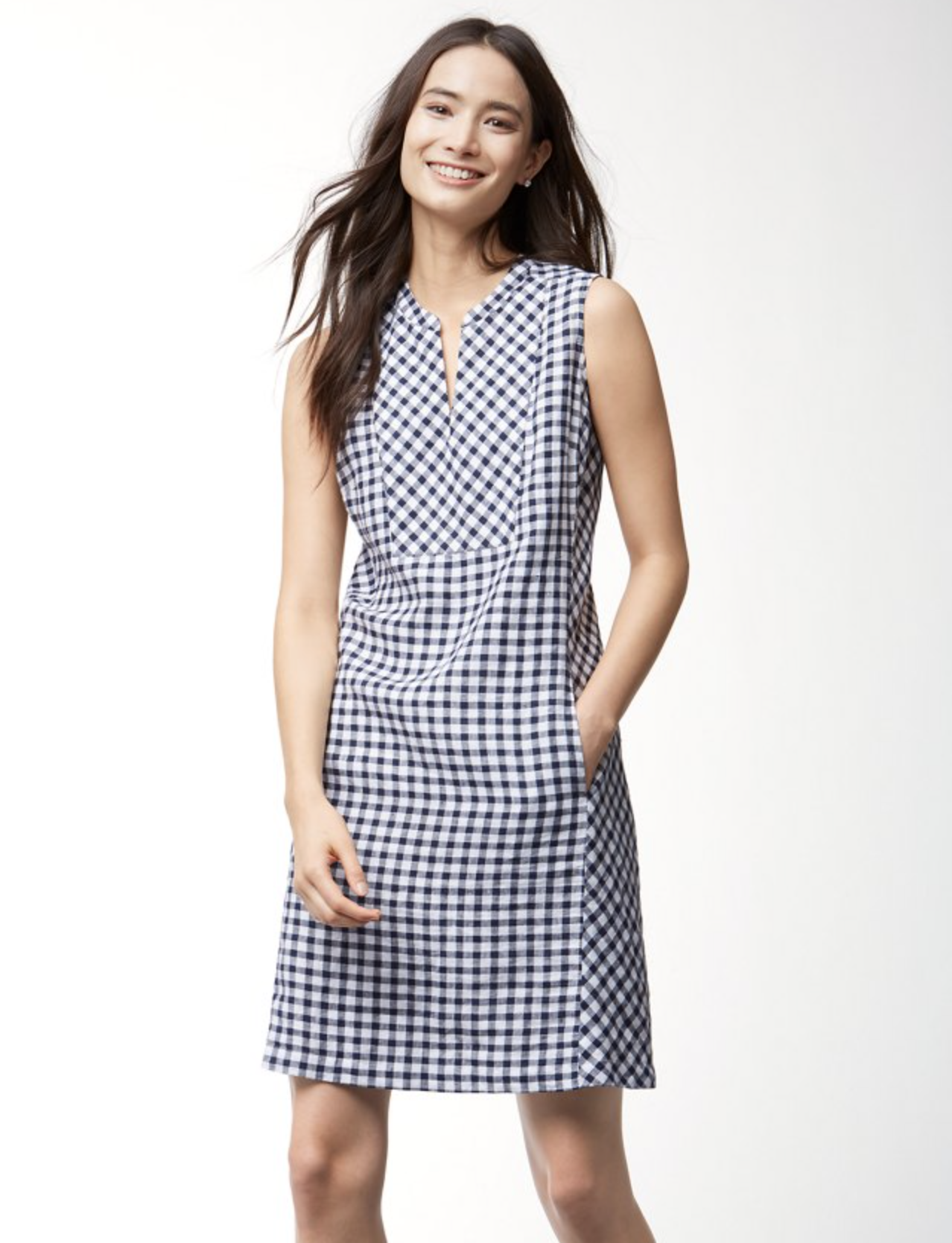 Tommy Bahama Gingham the Great Plaid Linen Shift Dress Size XS Blue White Casual