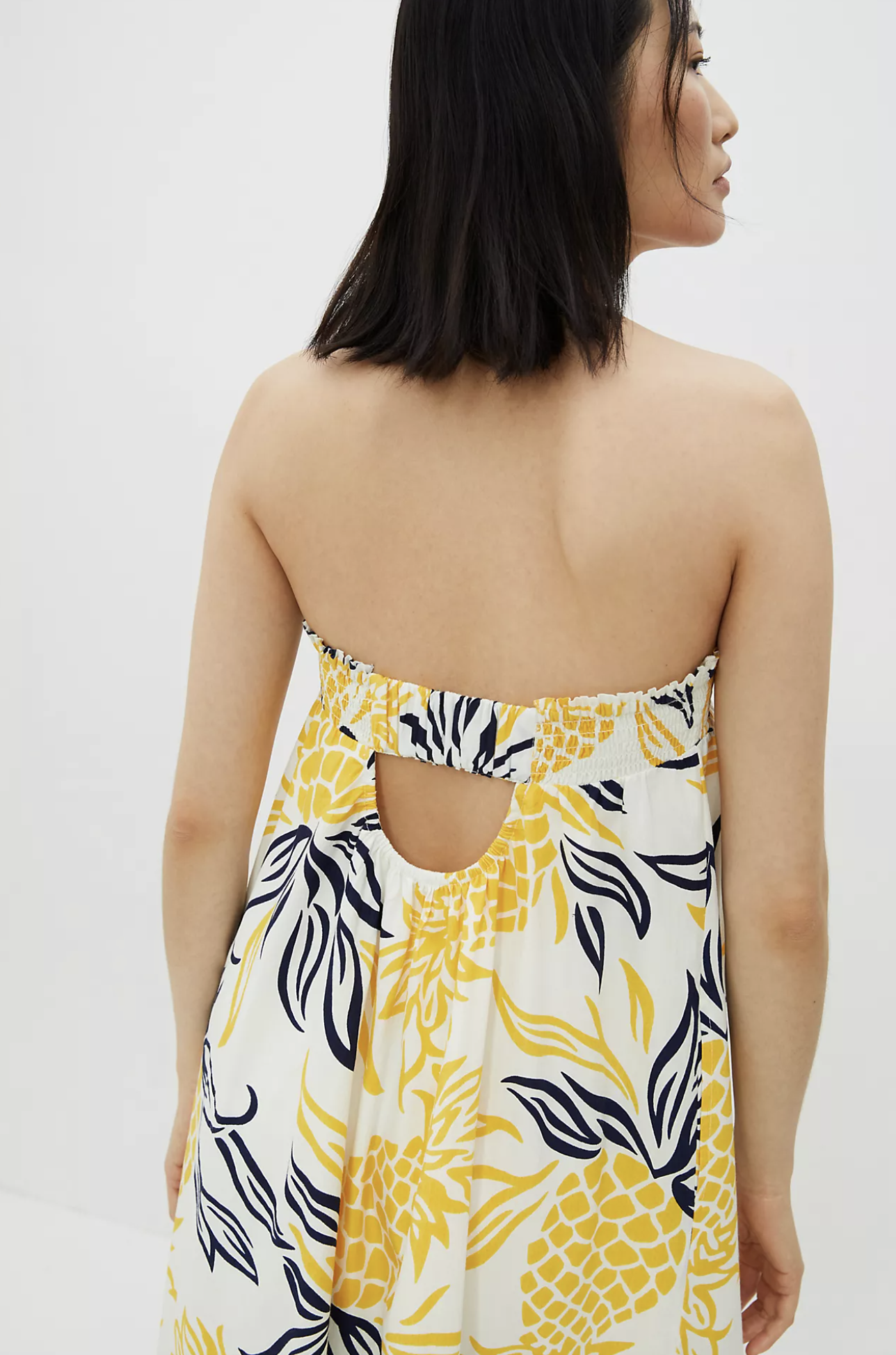 NWT by Anthropologie Yellow Pineapple Print Flounce Maxi Dress Size S Casual