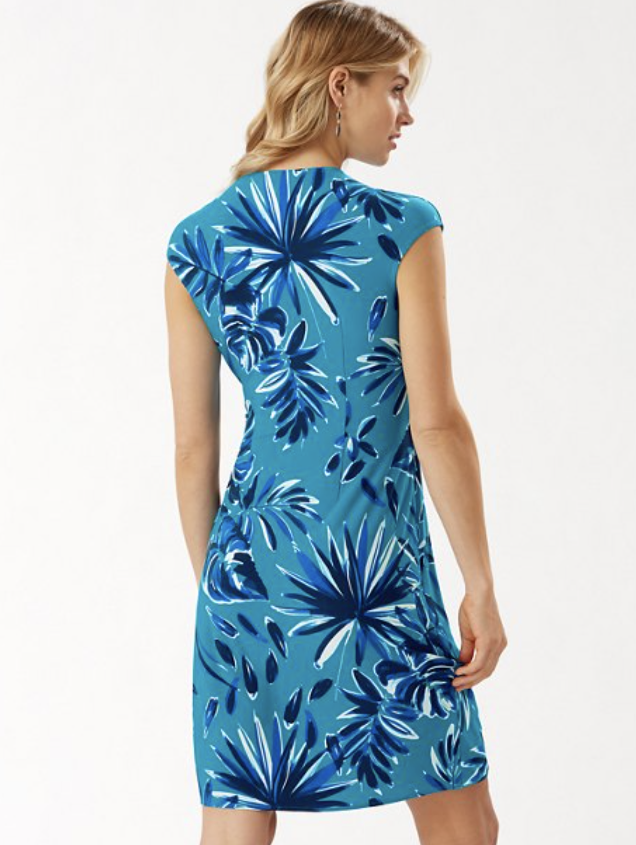 Tommy Bahama Clara Blue Botanical Blitz Palm Leaf Ruched Faux Wrap Dress Sz S