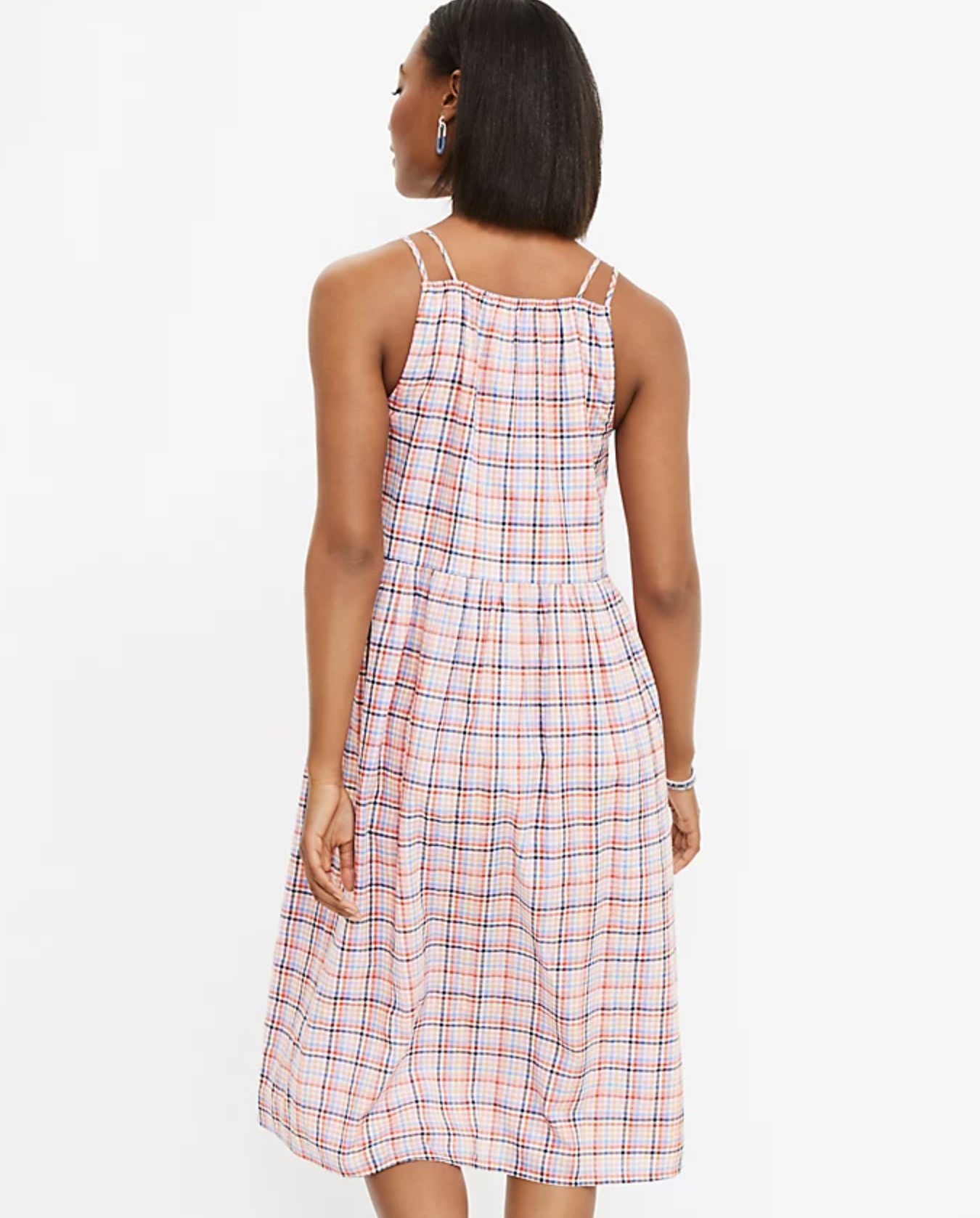 NWT Ann Taylor Loft Plaid Strappy Button Accent Midi Dress Shift Size 10P Pink