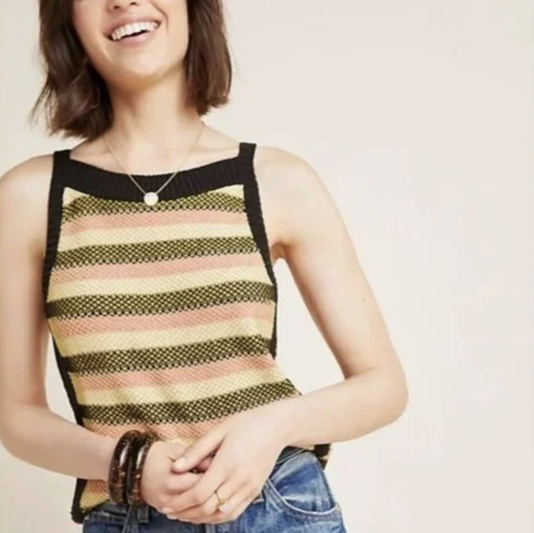 Aldomartins Anthropologie Girona Striped Knit Tank Top Blouse Sz L Black Yellow