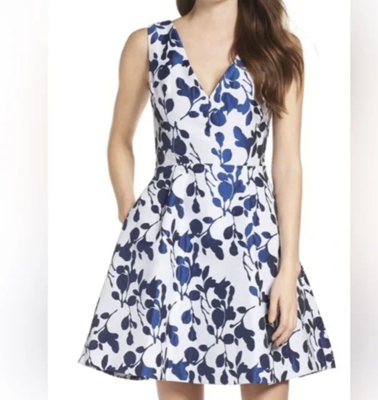 Betsey Johnson Blue White Textured Floral Print Fit and Flare Dress Size 6