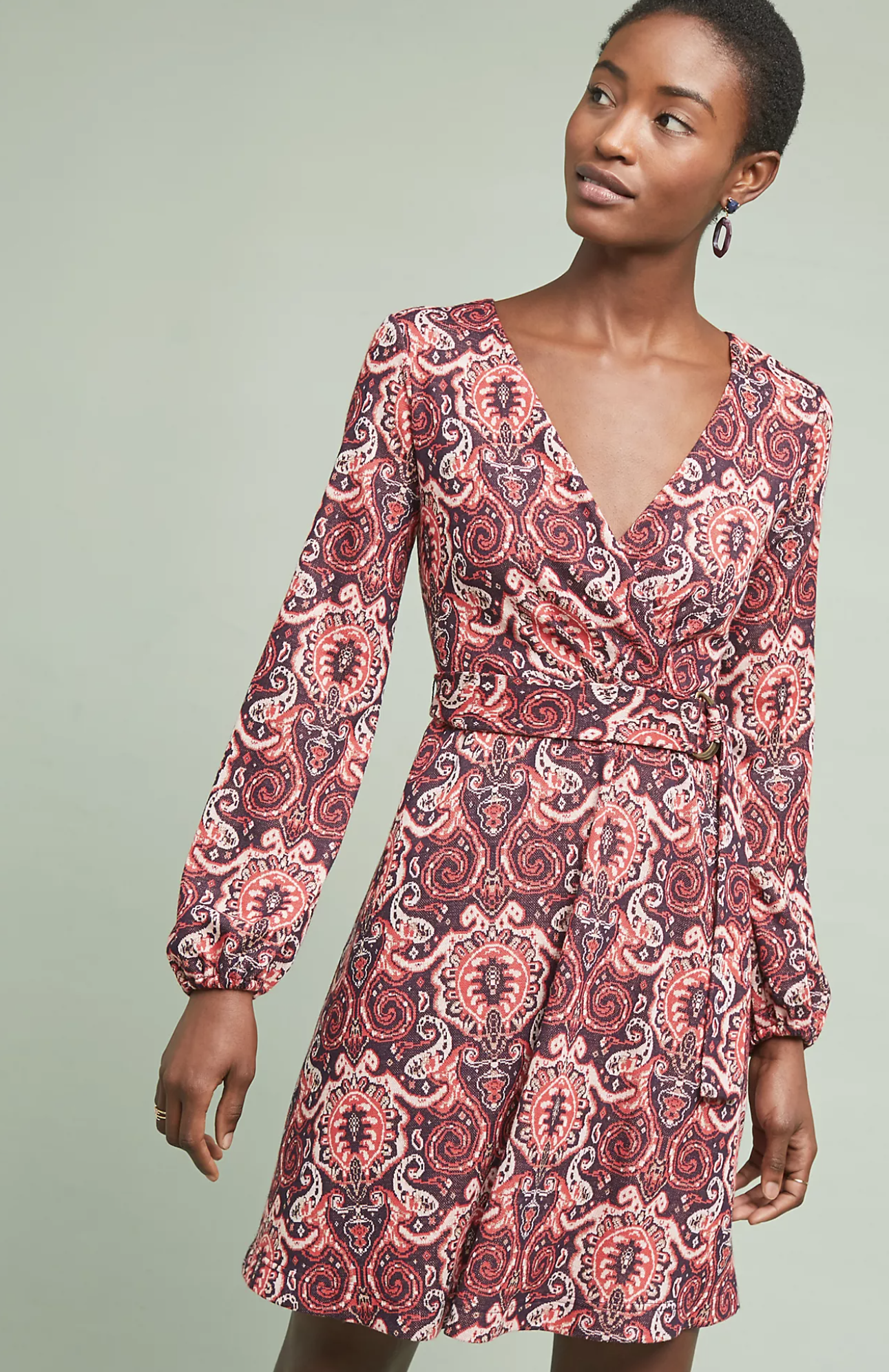 Maeve Anthropologie Paisley Print Metallic Knit Belted A Line Dress Size S Red