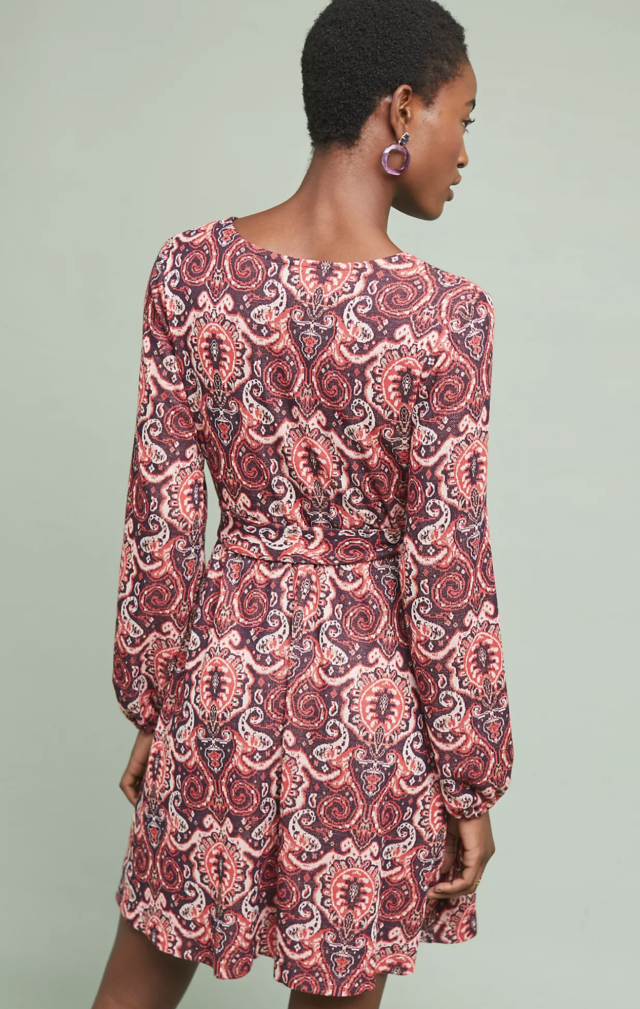 Maeve Anthropologie Paisley Print Metallic Knit Belted A Line Dress Size S Red