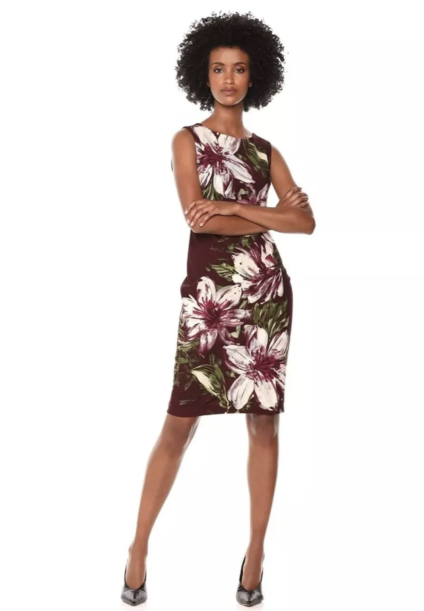 Calvin Klein Burgundy Painted Floral Print Sheath Dress Size 6 Sleeveless Career