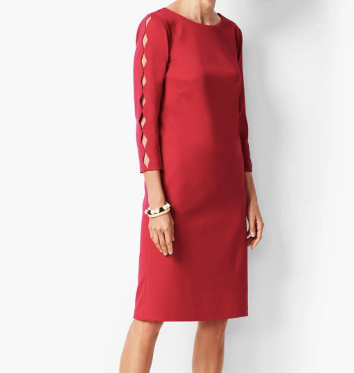 NWT Talbots RSVP Solid Red Ponte Knit Cutout Scalloped Sleeve Shift Dress Size 2