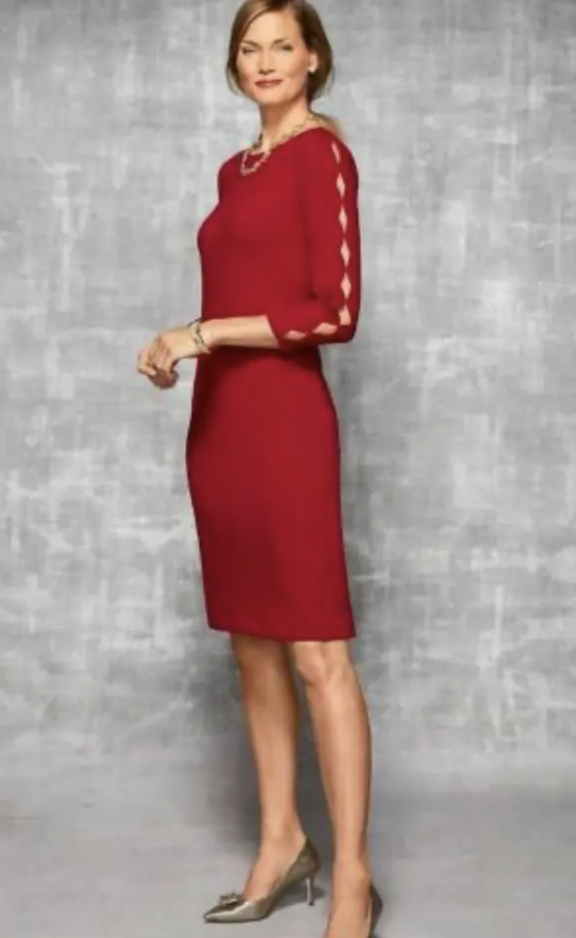 NWT Talbots RSVP Solid Red Ponte Knit Cutout Scalloped Sleeve Shift Dress Size 2