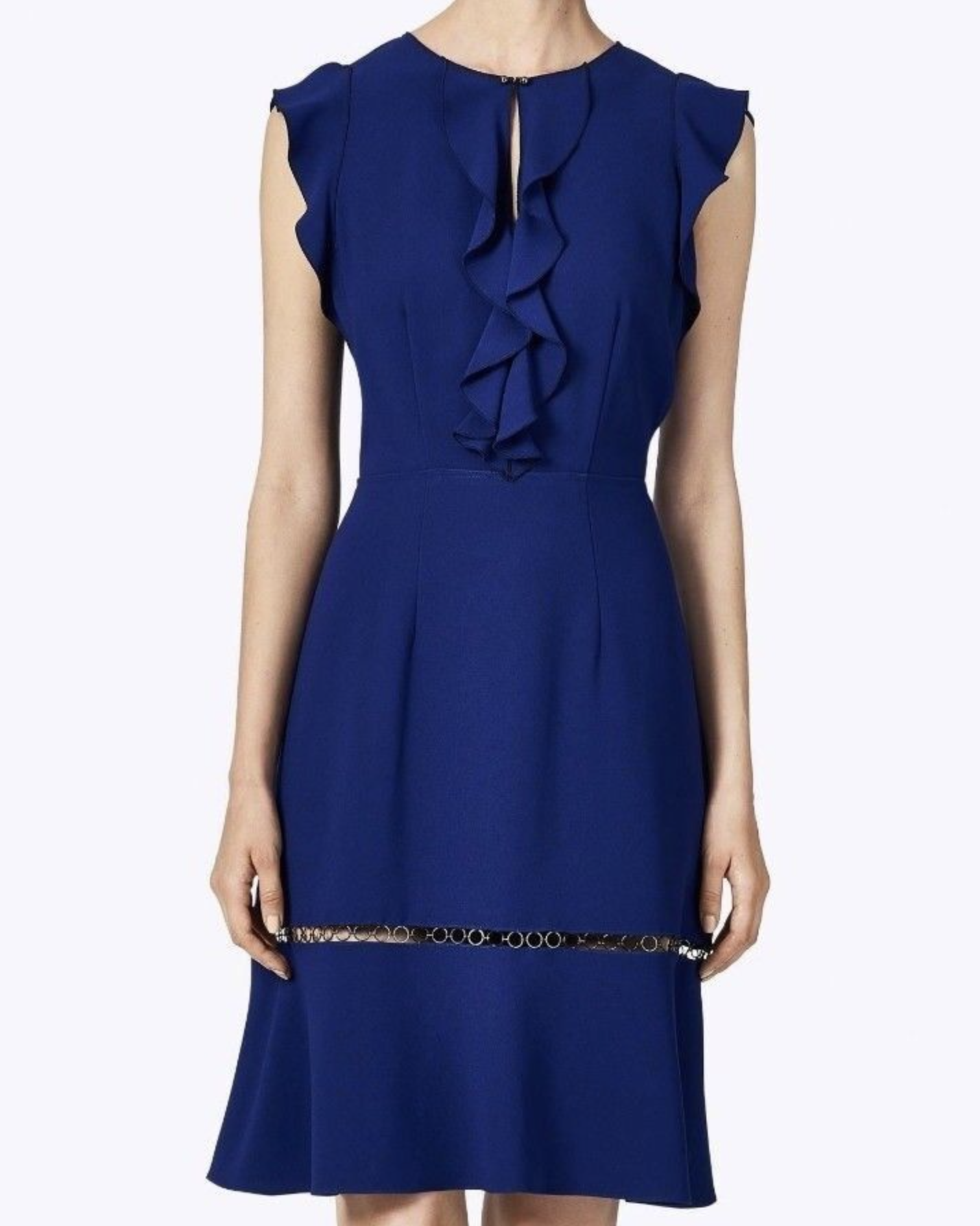 Elie Tahari Rachel Blue Ruffle Flutter Sleeve A Line Sheath Dress Size 2 Flounce