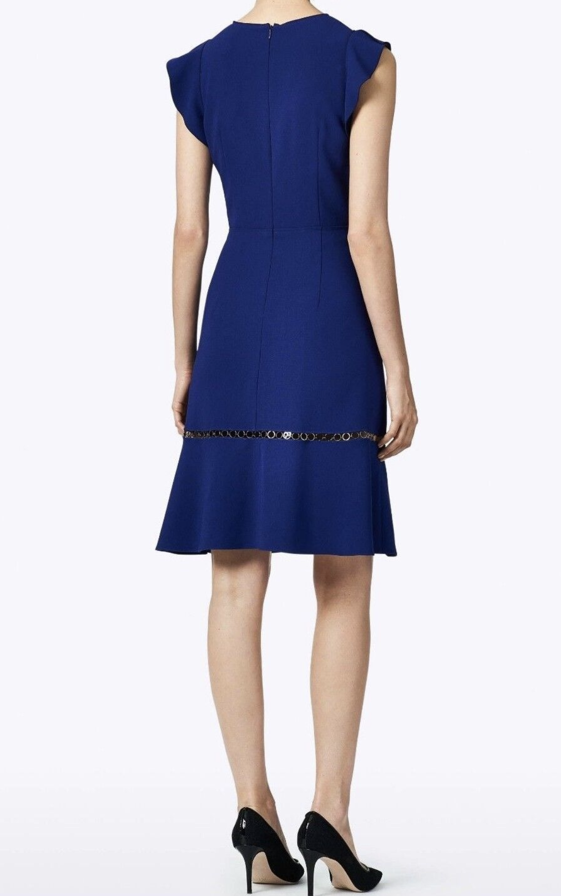 Elie Tahari Rachel Blue Ruffle Flutter Sleeve A Line Sheath Dress Size 2 Flounce