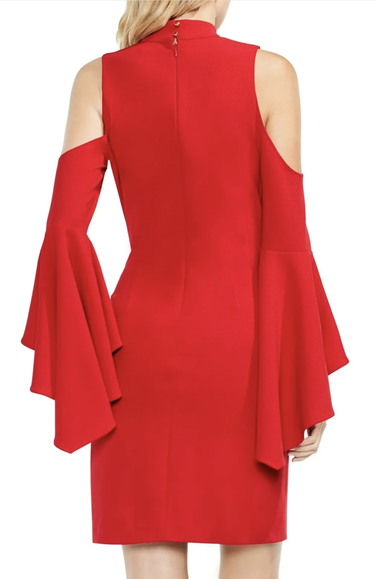 Vince Camuto Red Choker Collar Keyhole Ruffle Bell Sleeve Dress Cocktail Size L