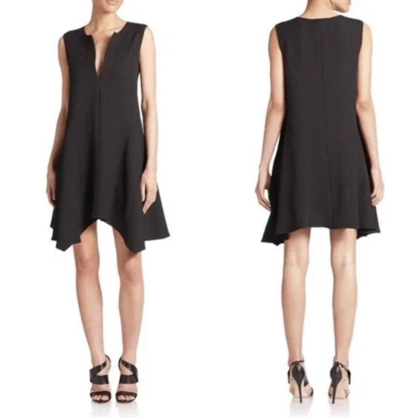 BCBG Max Azria Bette Black Textured Asymmetrical Hem Shift Dress Size S Crepe