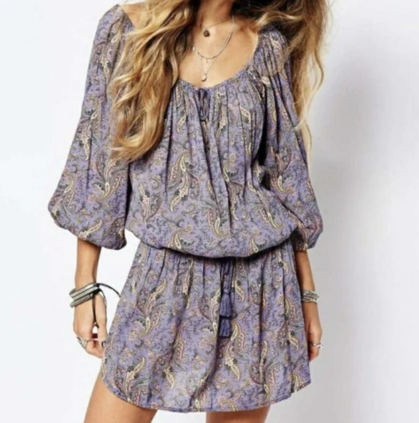 Denim and Supply Ralph Lauren Paisley Print Smocked Peasant Dress Size M Purple