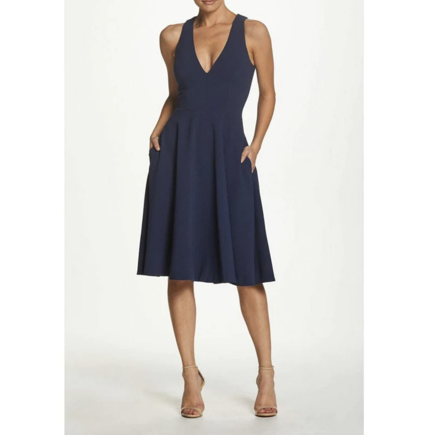 NWT Dress the Population Catalina Midi Dress Midnight Blue Size M Fit and Flare