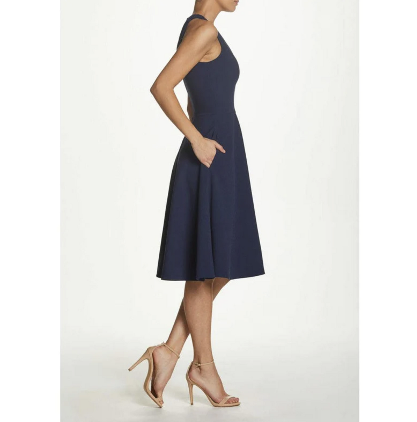 NWT Dress the Population Catalina Midi Dress Midnight Blue Size M Fit and Flare