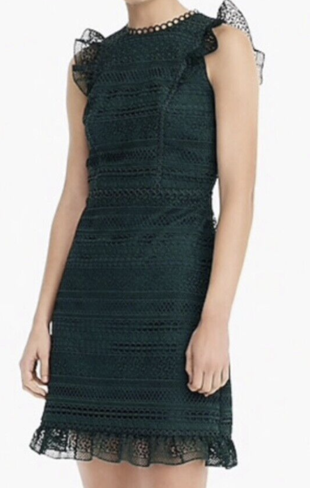 J Crew Womens Evergreen Green Cap Sleeve Ruffle Mixed Lace Sheath Dress Size 6