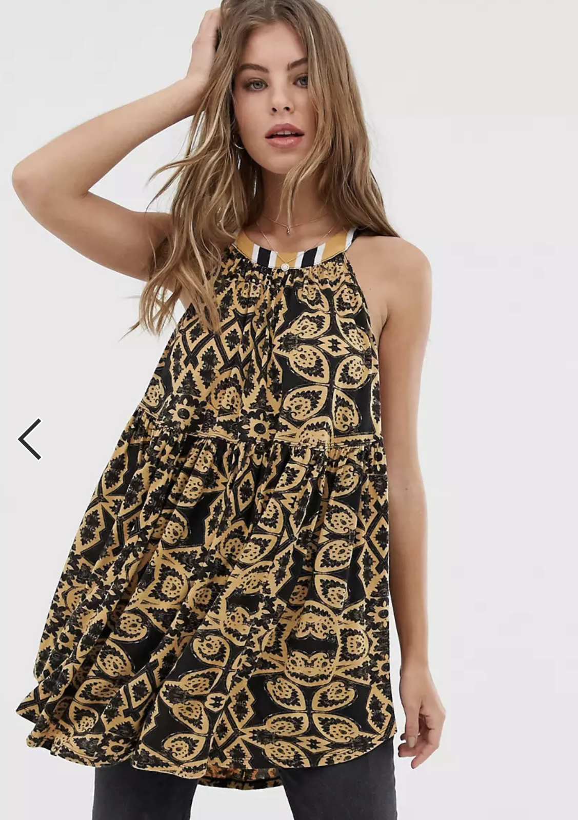 NWT Free People Mimi Hi Lo Halter Tunic Top Blouse Size S Yellow Black Geometric Sleeveless