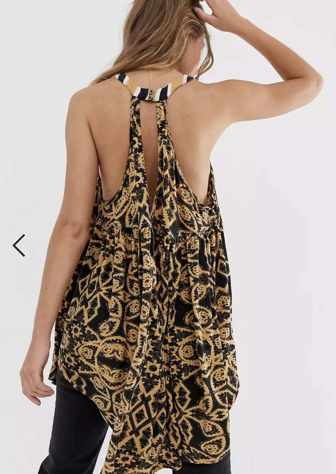 NWT Free People Mimi Hi Lo Halter Tunic Top Blouse Size S Yellow Black Geometric Sleeveless