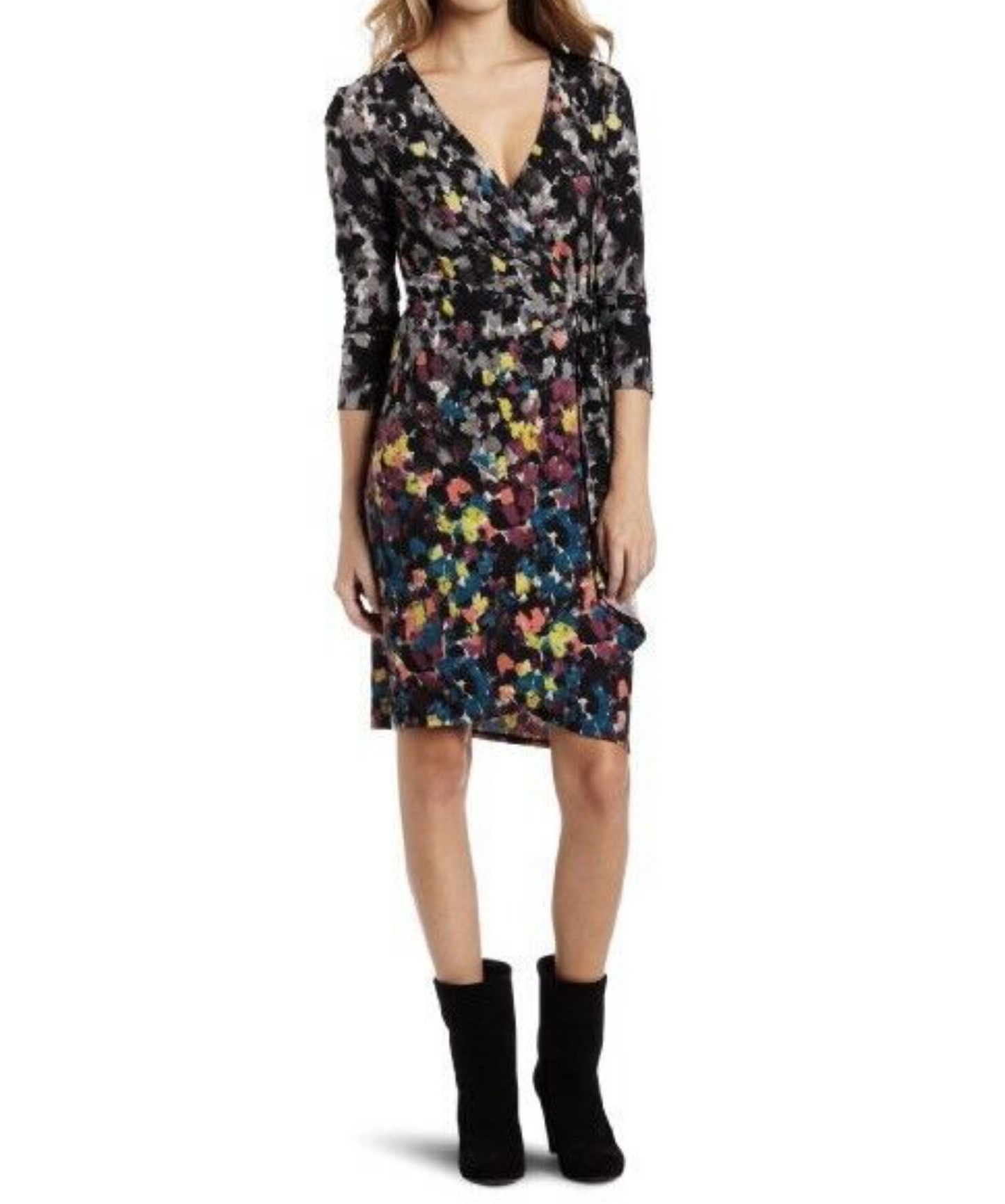 BCBG Max Azria Sondra Abstract Print Jersey Wrap Tie Dress Size S Watercolor