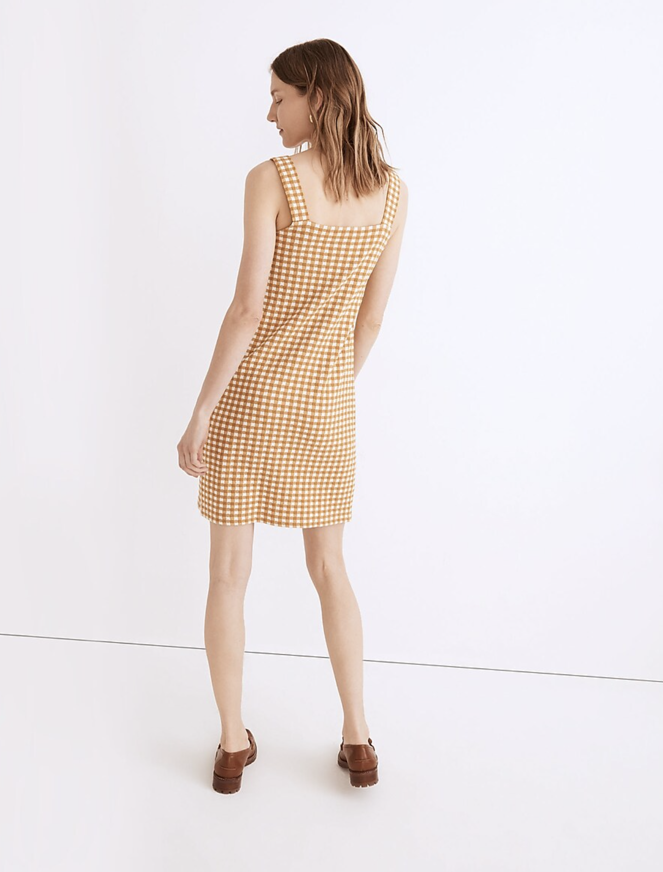 Madewell Yellow White Jacquard Button Front Mini Dress Size XS Gingham Summer