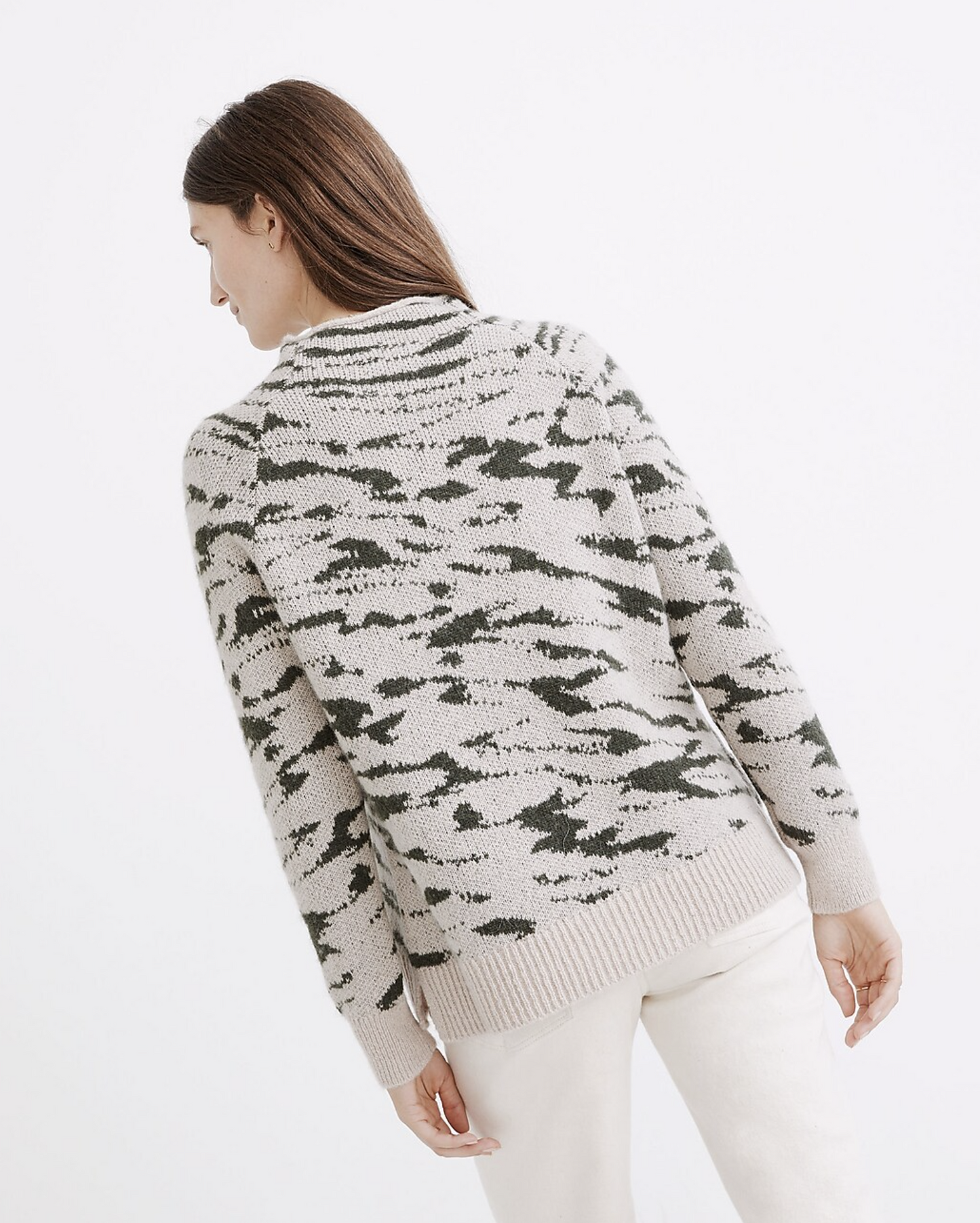 Madewell Thorton Mock Neck Pullover Sweater Size M Animal Print Alpaca Green