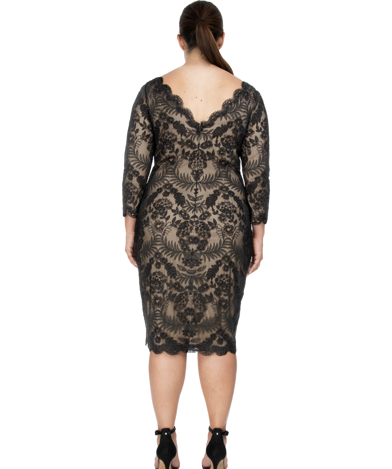 Tadashi Shoji Zuri Black Lace Illusion Sheath Dress Sz 12 Cocktail Evening