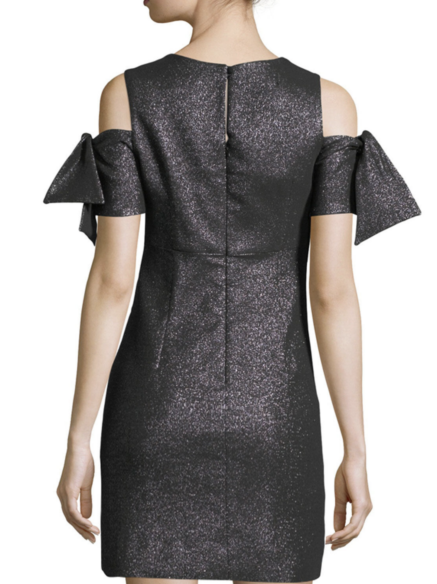 MILLY Black Silver Metallic Shimmer Bow Cold Shoulder Mini Dress Size 4 Party